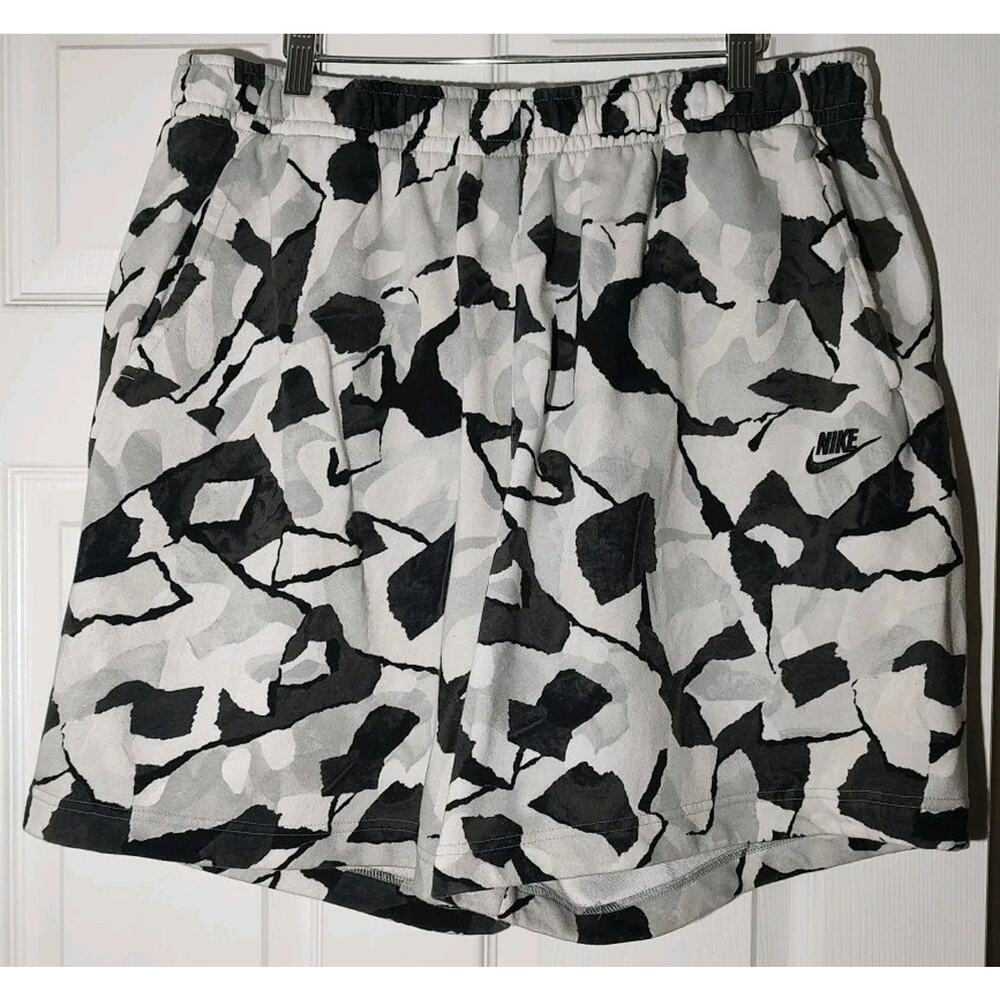 Men's Nike Terry Shorts Club Fleece French Black White Gray DX0803-060 - XXL